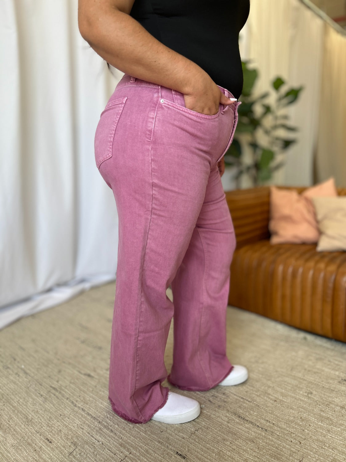 High Rise Garment Dye Wide Leg Jeans
