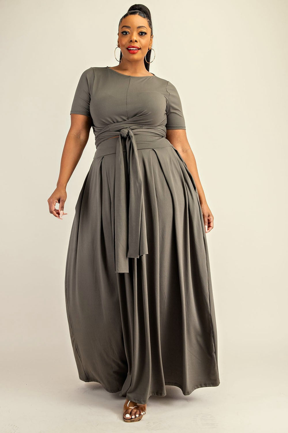 Soft Knit Wrap Around Top Maxi Skirt Set