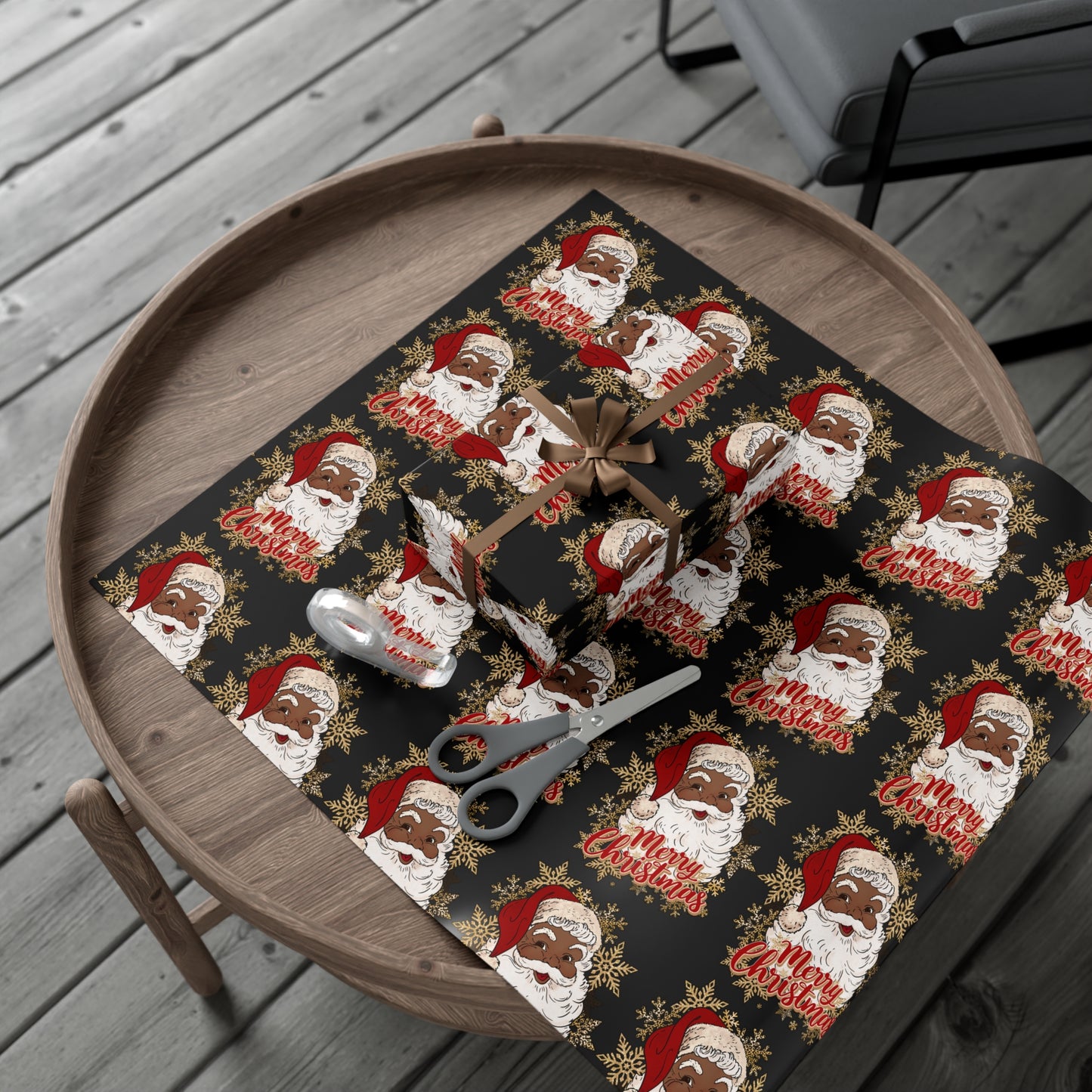Jolly Black Santa Holiday Wrapping Paper