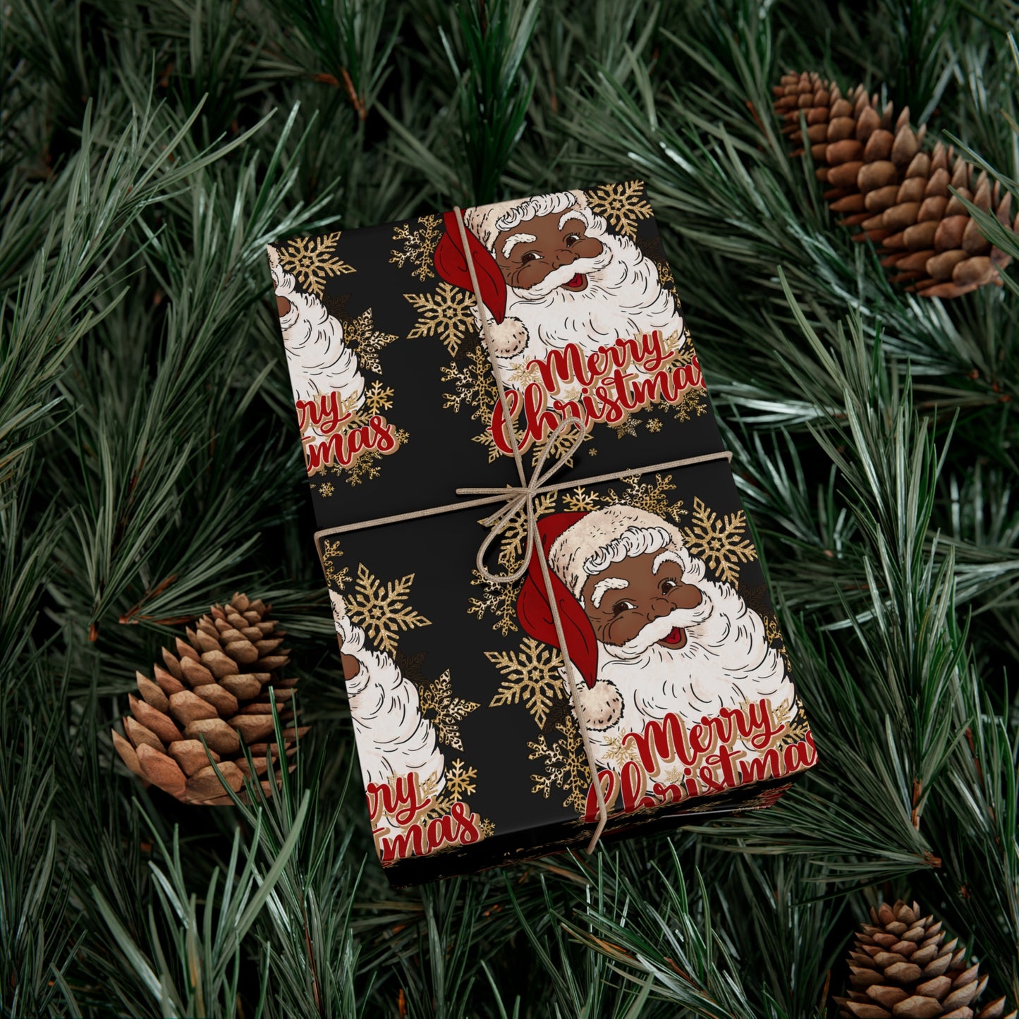 Jolly Black Santa Holiday Wrapping Paper