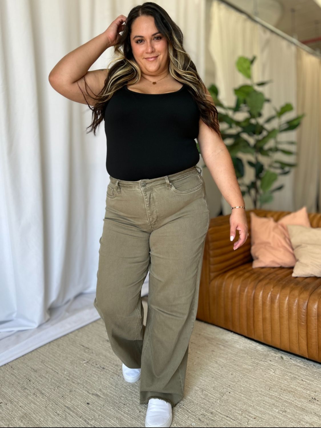 High Rise Garment Dye Wide Leg Jeans