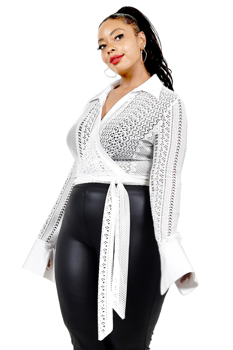 Knitted Tie Waist See-through Crop Top