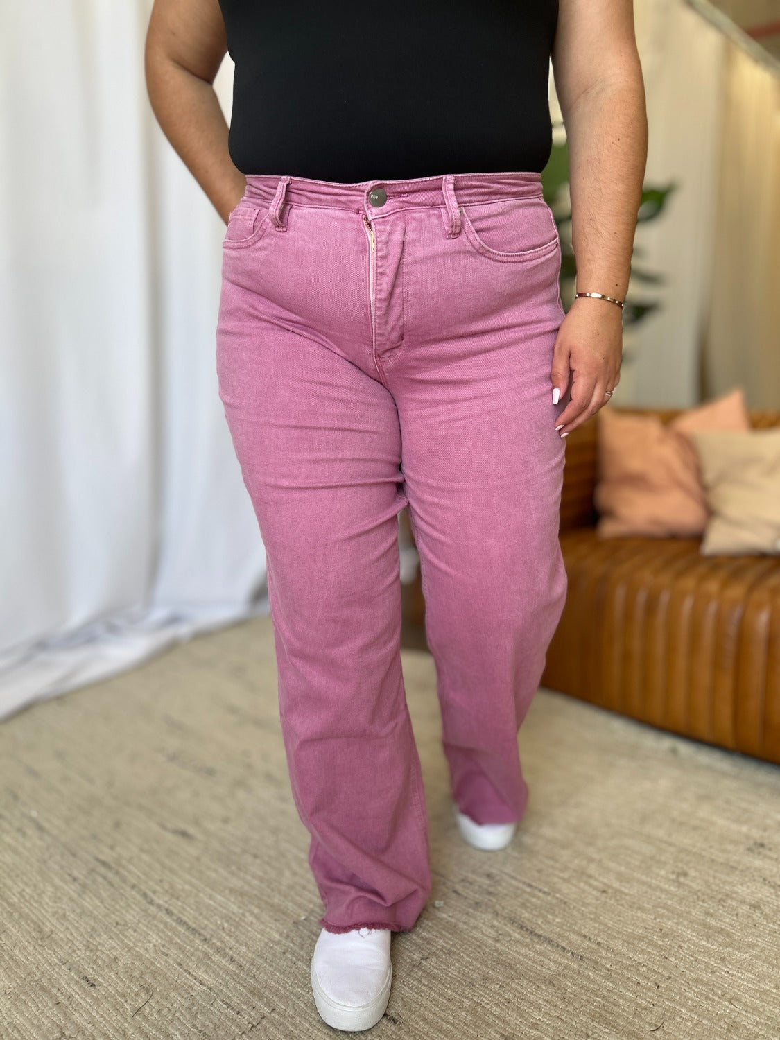 High Rise Garment Dye Wide Leg Jeans