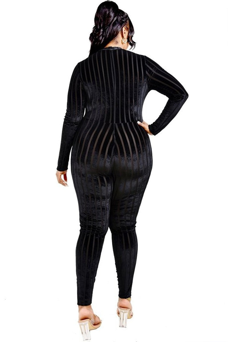 BURNOUT VELVET FABRIC JUMPSUIT