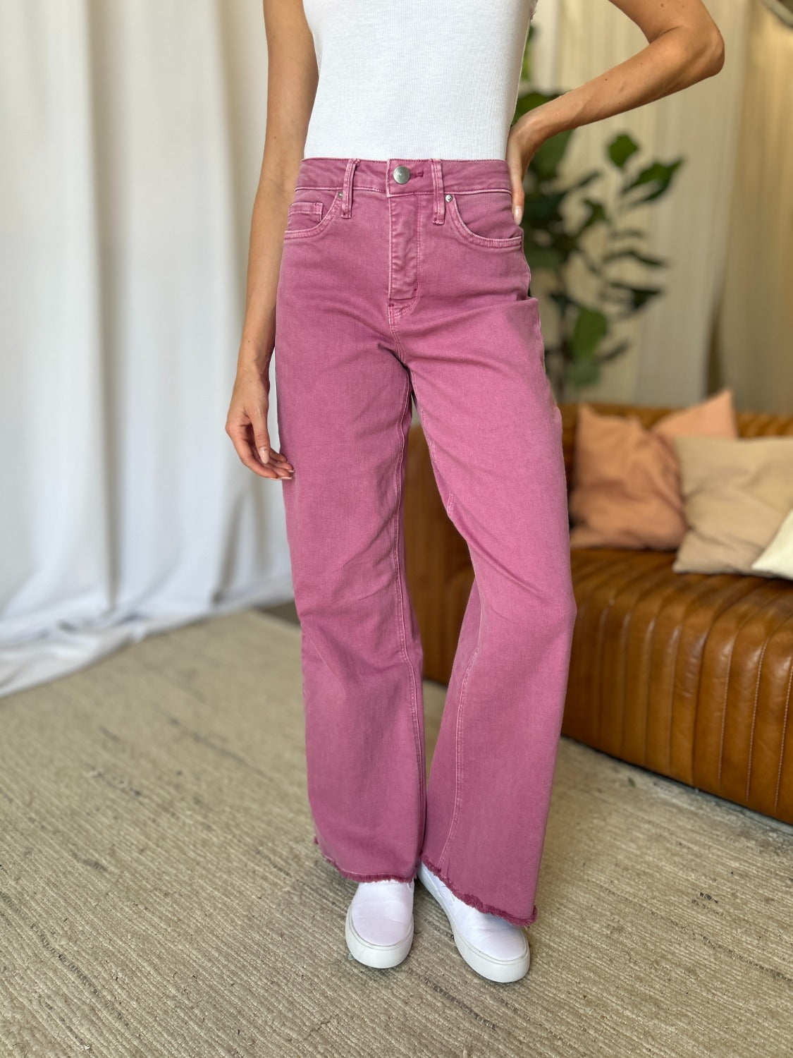 High Rise Garment Dye Wide Leg Jeans