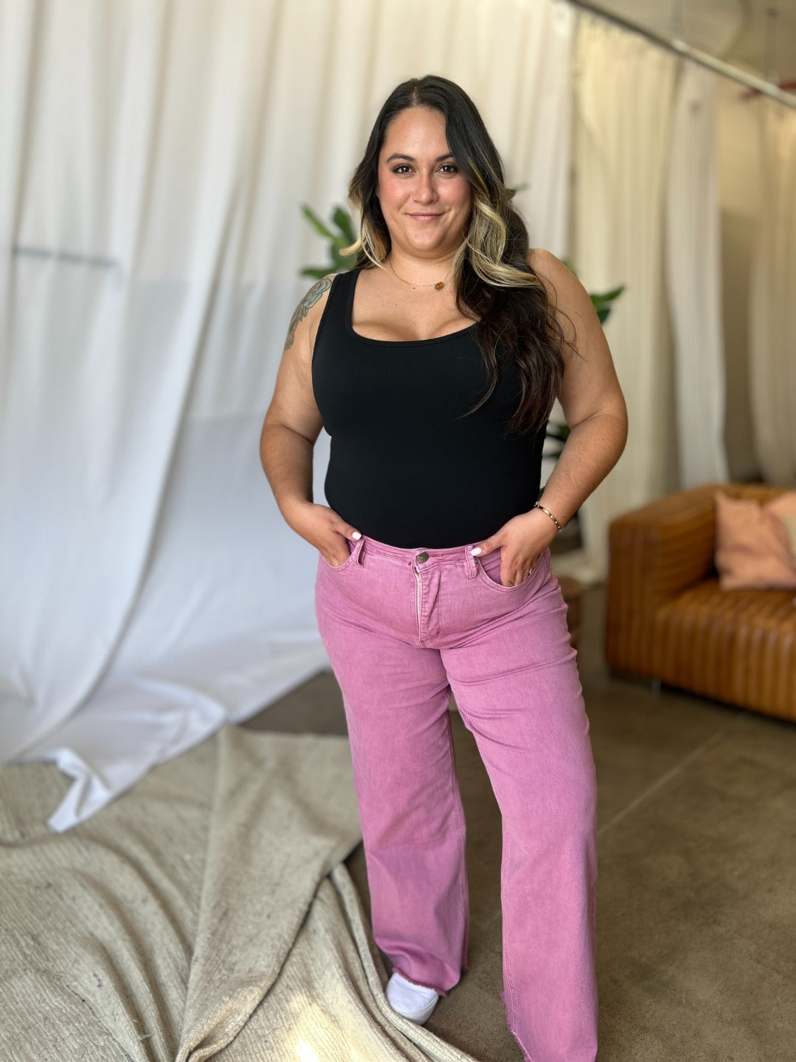 High Rise Garment Dye Wide Leg Jeans