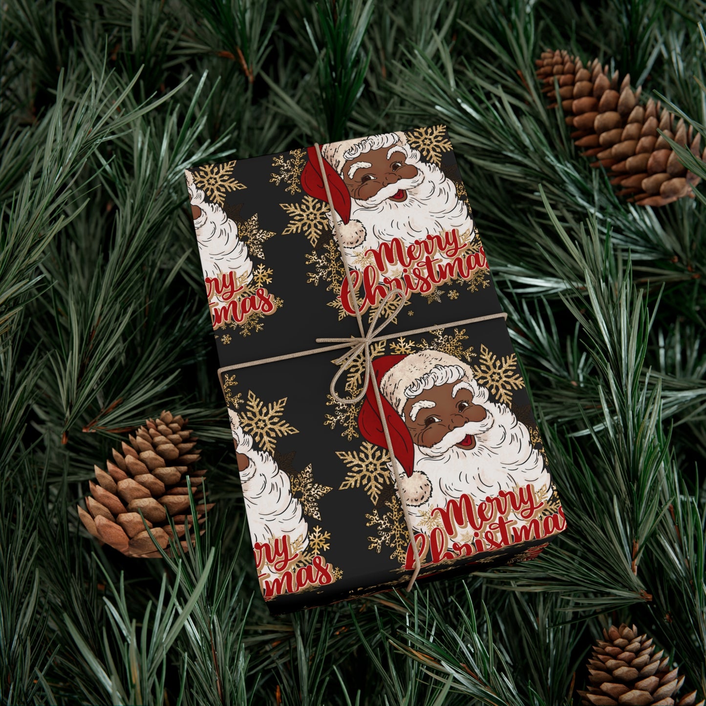 Jolly Black Santa Holiday Wrapping Paper