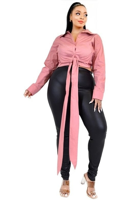 Poplin Tie Waist Crop Shirt