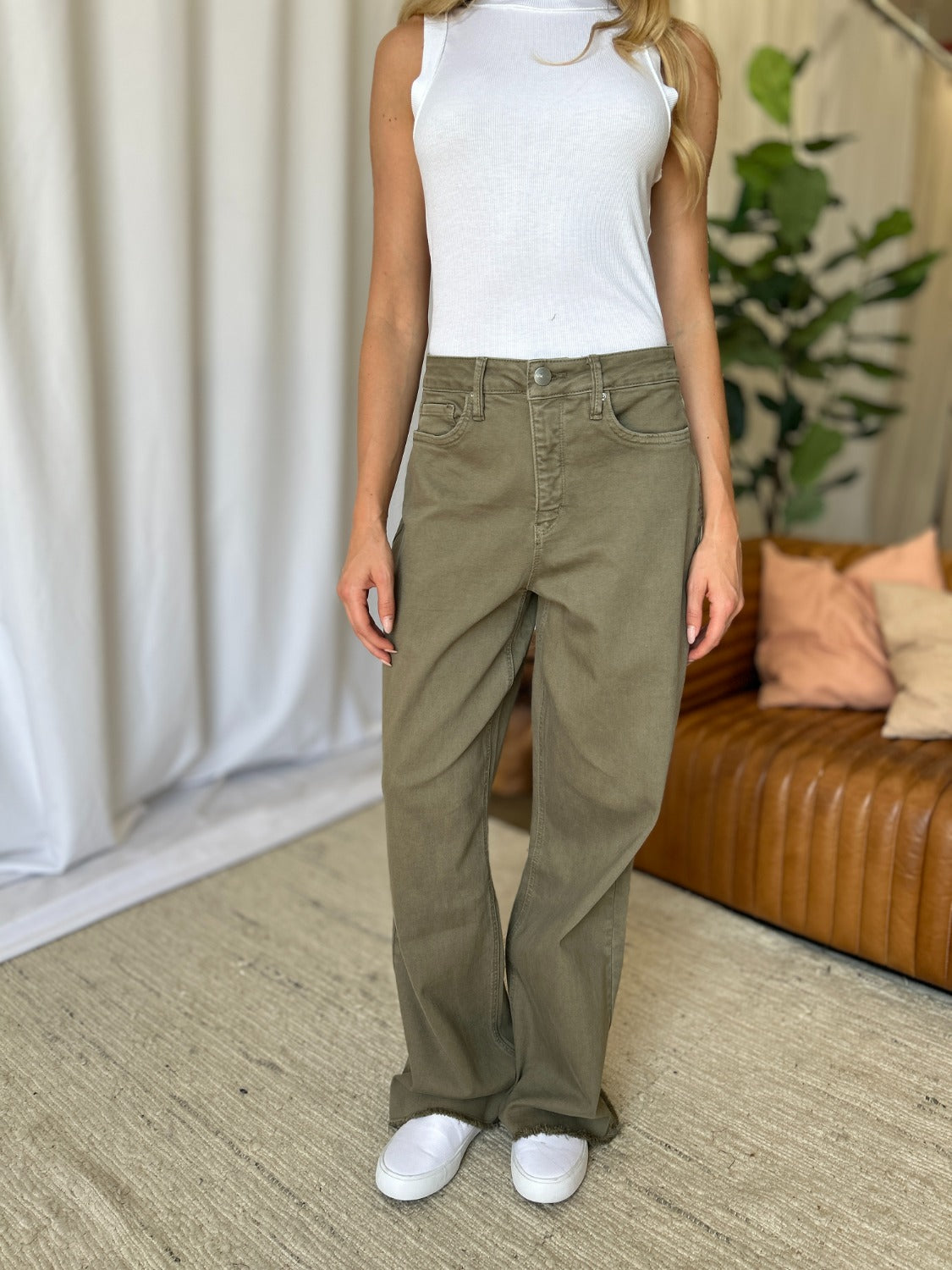 High Rise Garment Dye Wide Leg Jeans