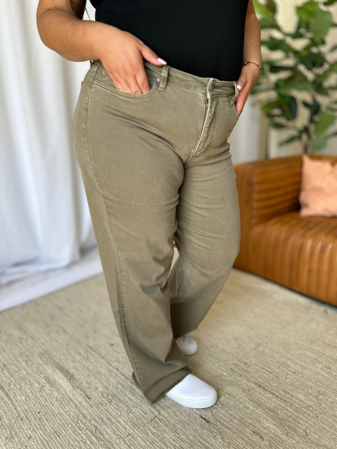 High Rise Garment Dye Wide Leg Jeans