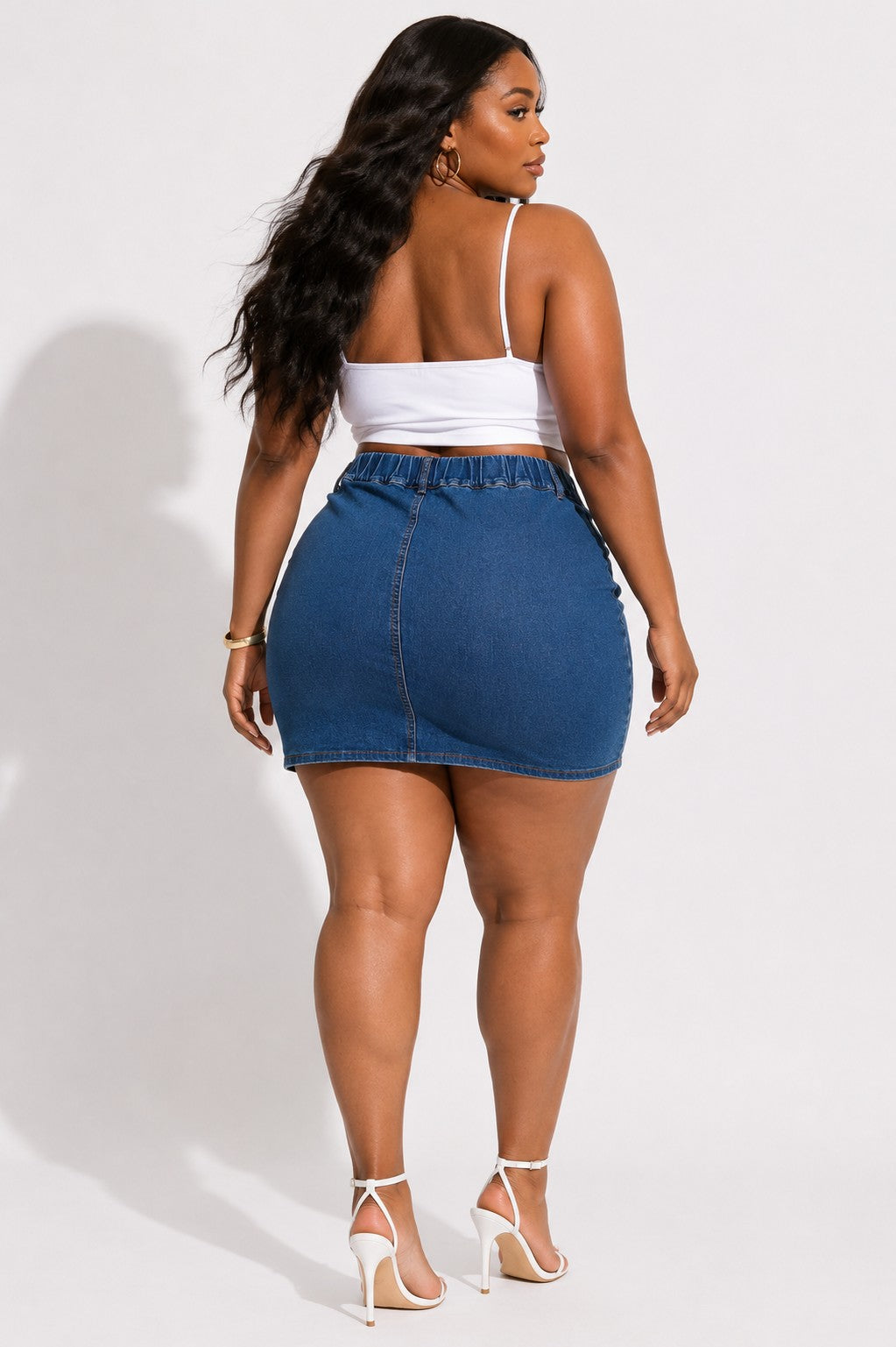 Plus Size Denim Back Elastic Mini Skirt