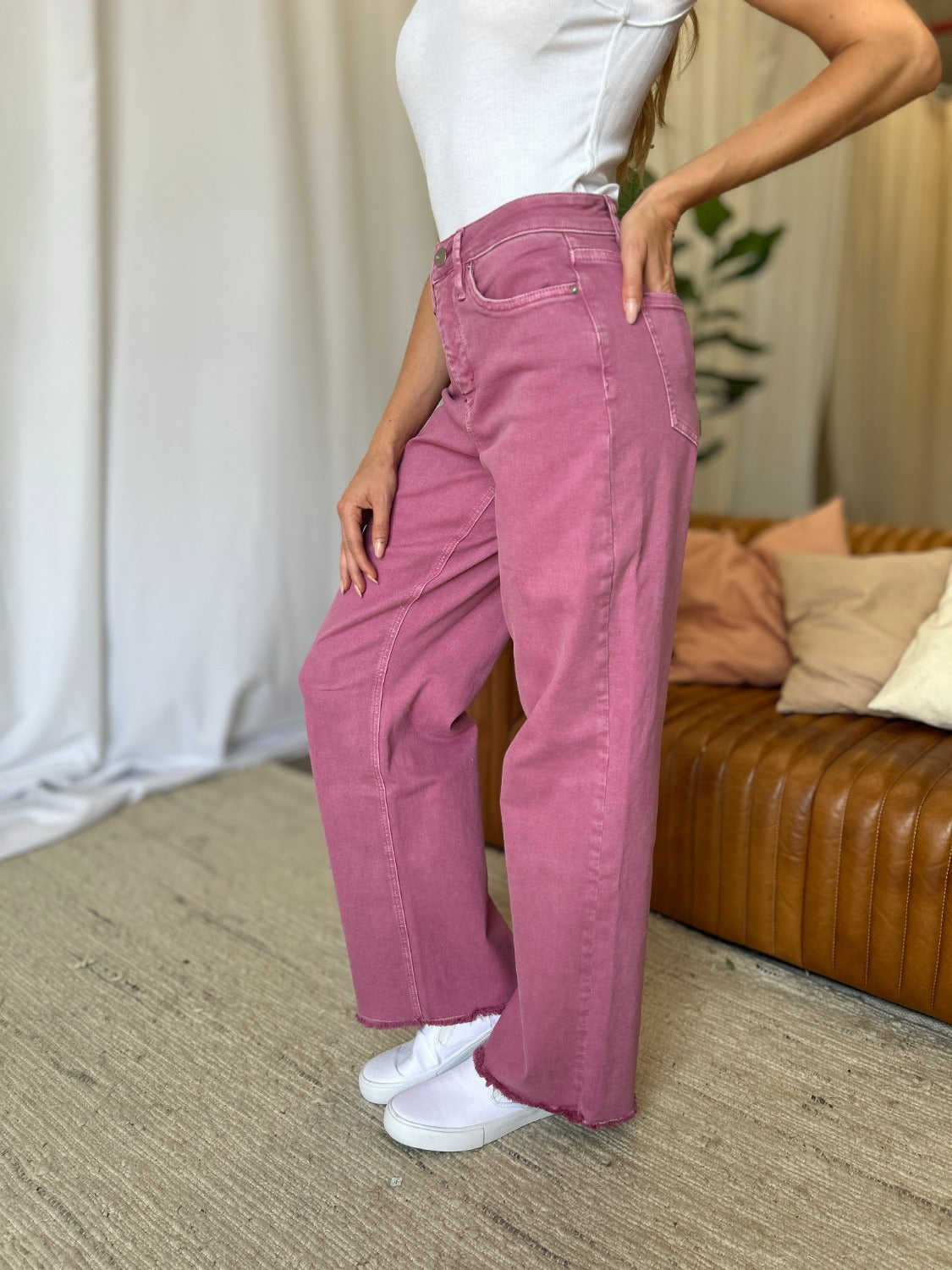 High Rise Garment Dye Wide Leg Jeans