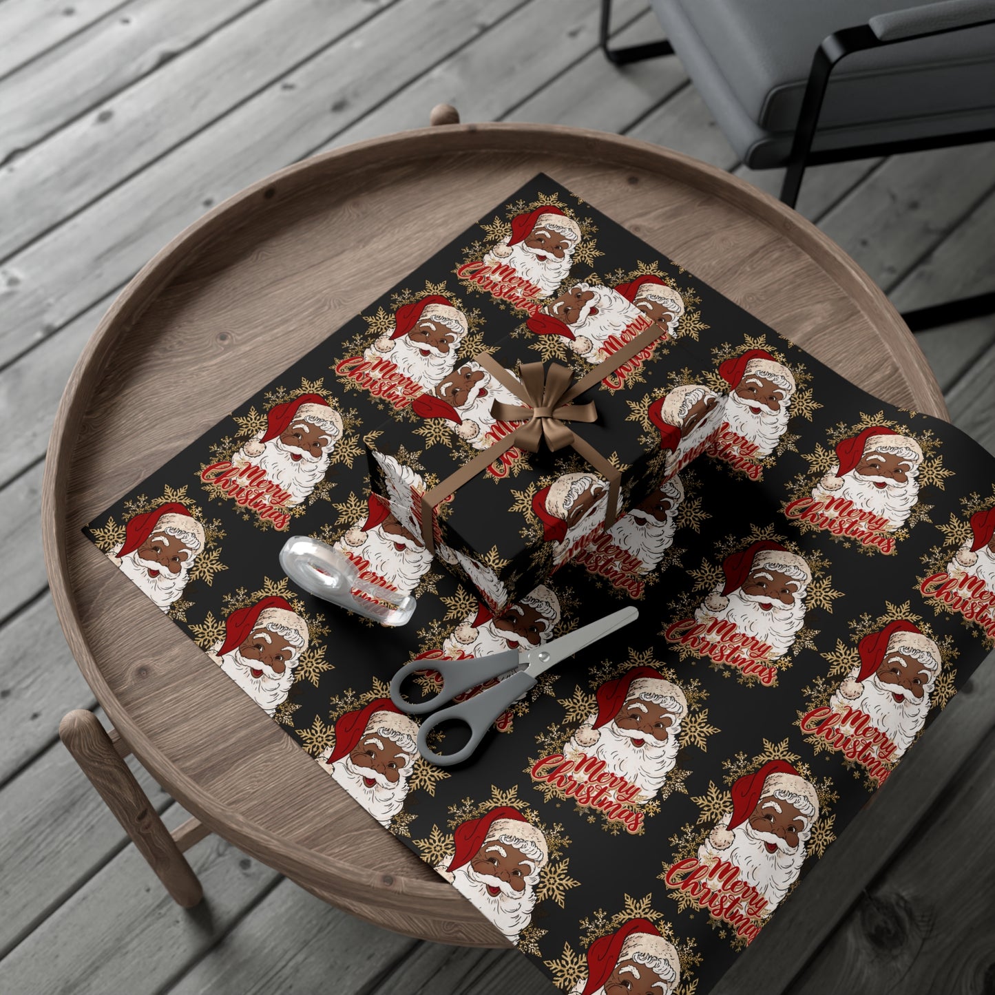Jolly Black Santa Holiday Wrapping Paper