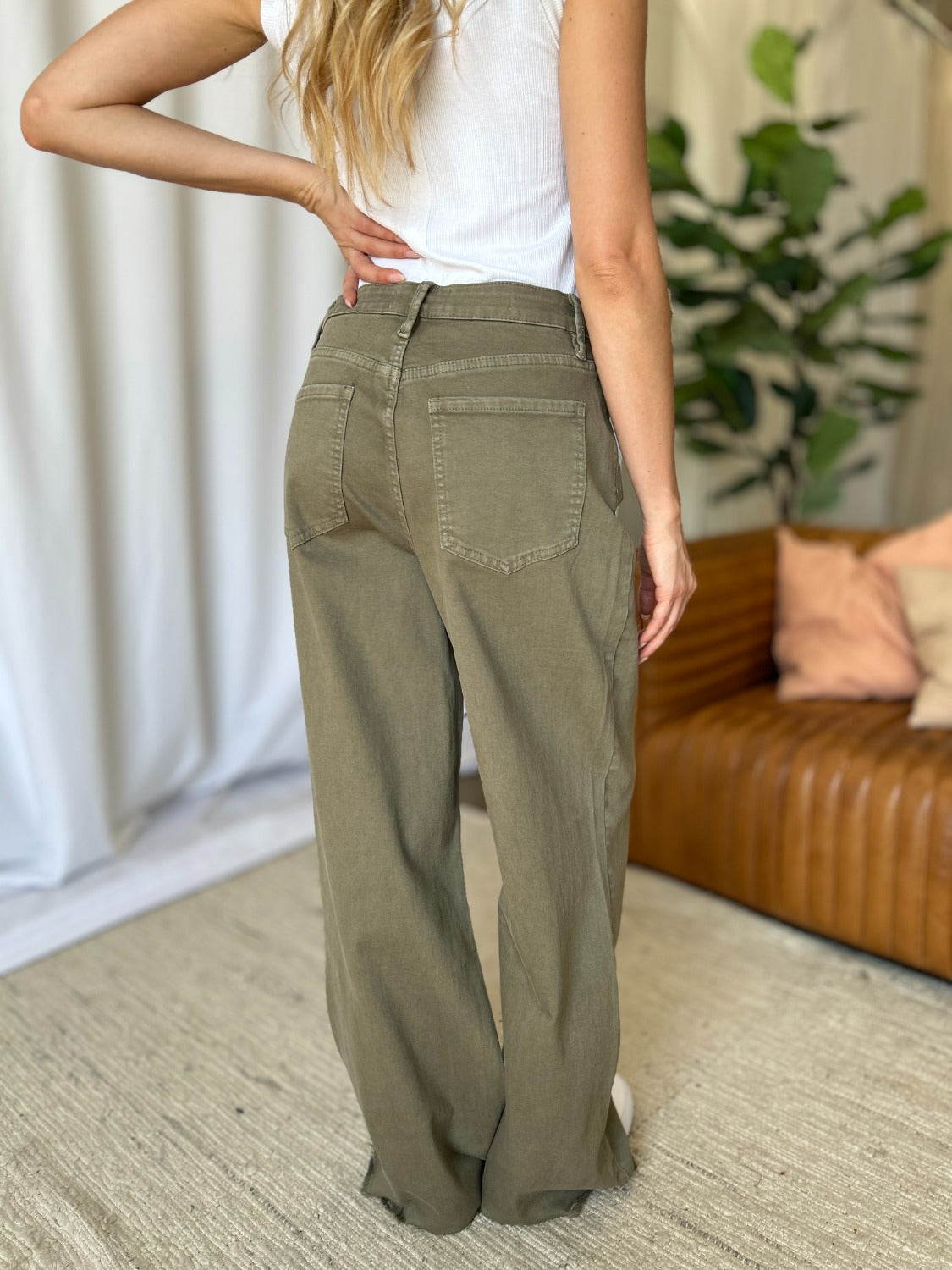 High Rise Garment Dye Wide Leg Jeans