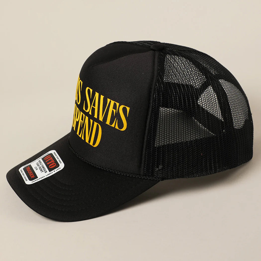 Jesus Saves, I Spend Mesh Trucker Hat