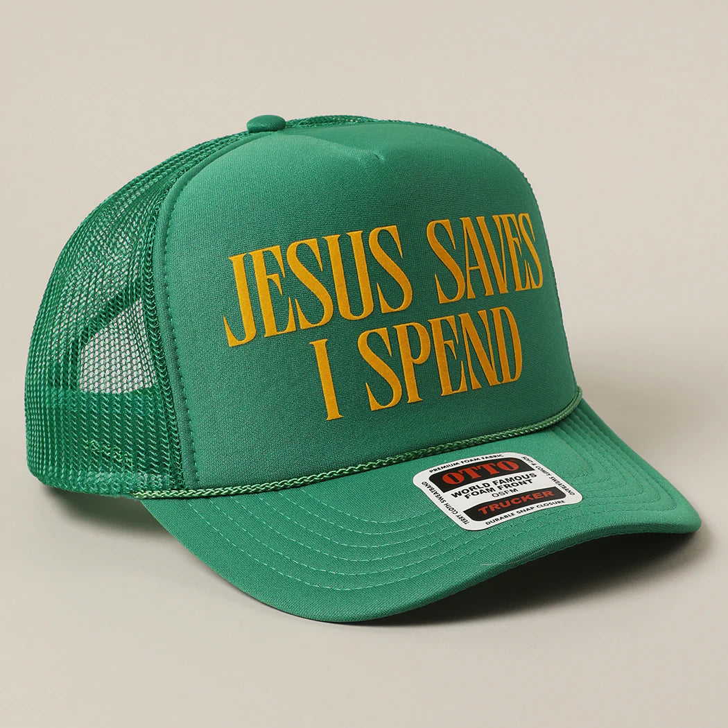 Jesus Saves, I Spend Mesh Trucker Hat