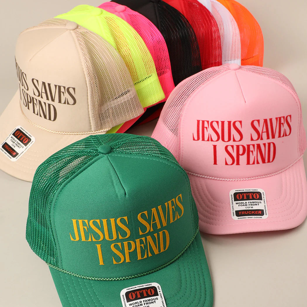 Jesus Saves, I Spend Mesh Trucker Hat