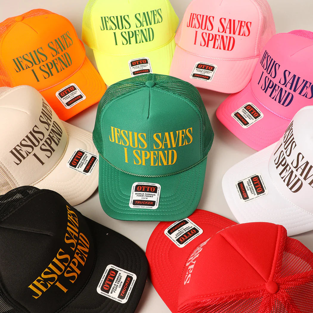 Jesus Saves, I Spend Mesh Trucker Hat