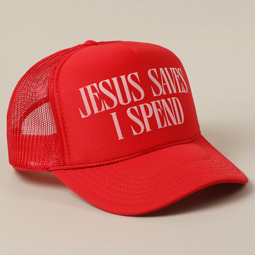 Jesus Saves, I Spend Mesh Trucker Hat