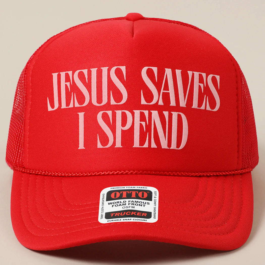 Jesus Saves, I Spend Mesh Trucker Hat
