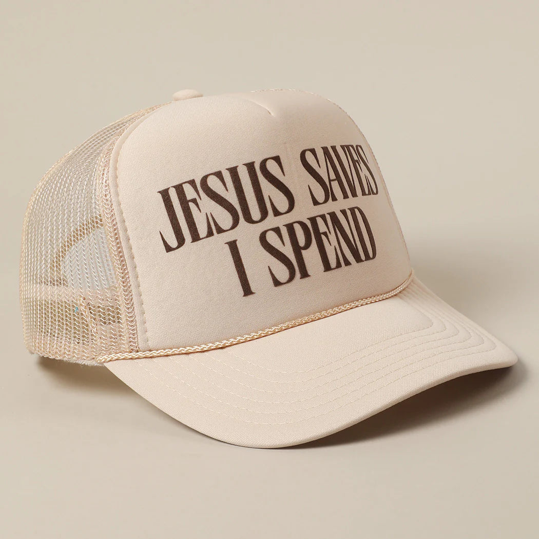 Jesus Saves, I Spend Mesh Trucker Hat