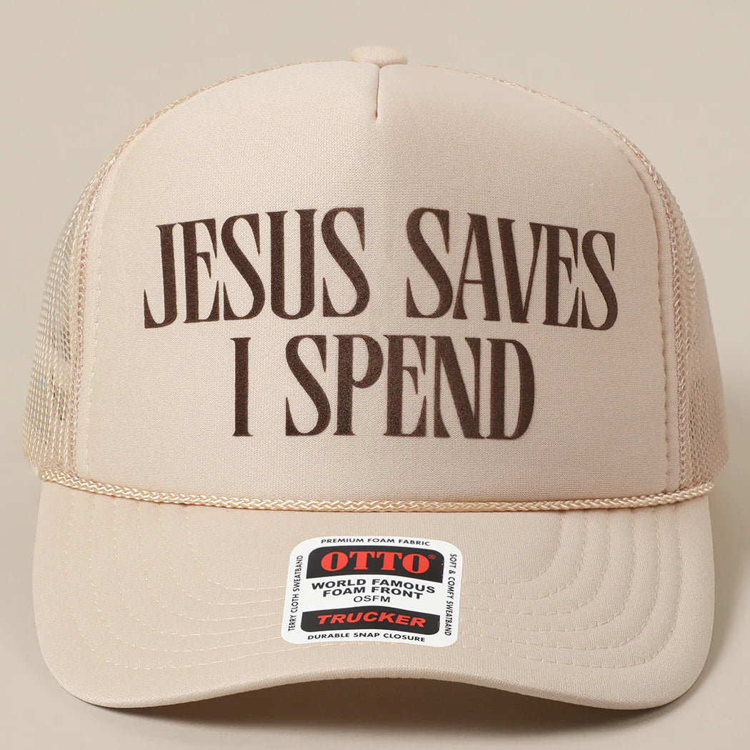 Jesus Saves, I Spend Mesh Trucker Hat