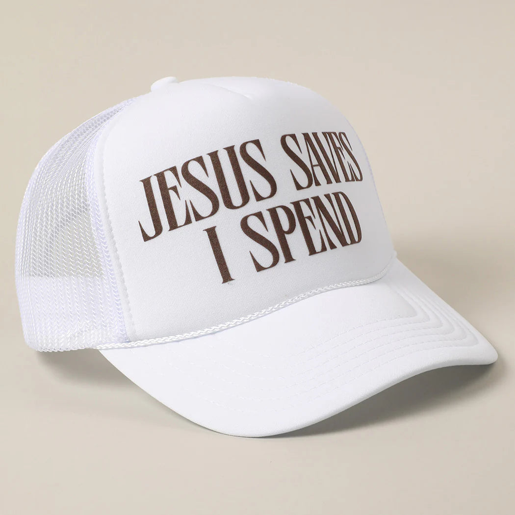 Jesus Saves, I Spend Mesh Trucker Hat