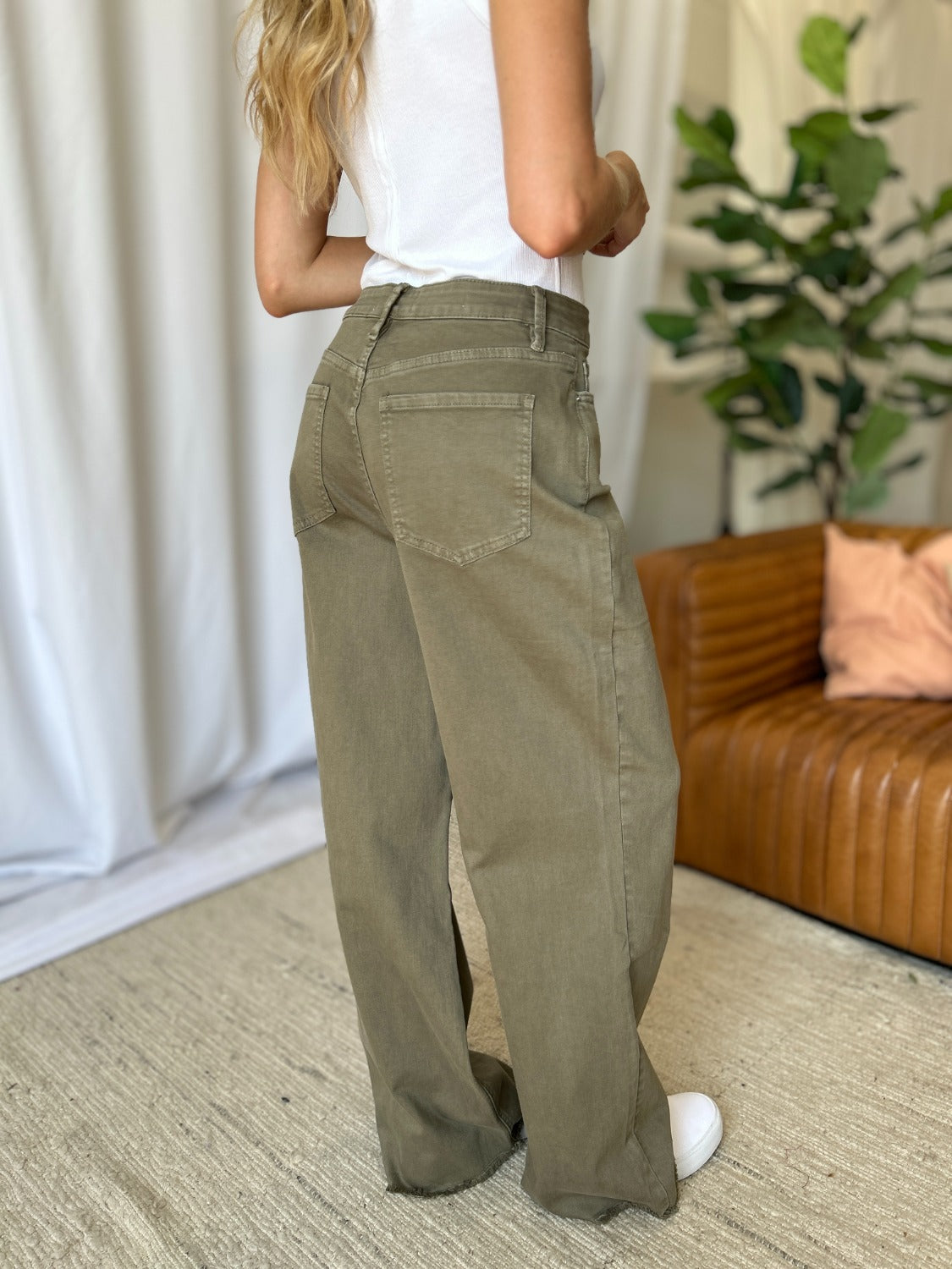 High Rise Garment Dye Wide Leg Jeans
