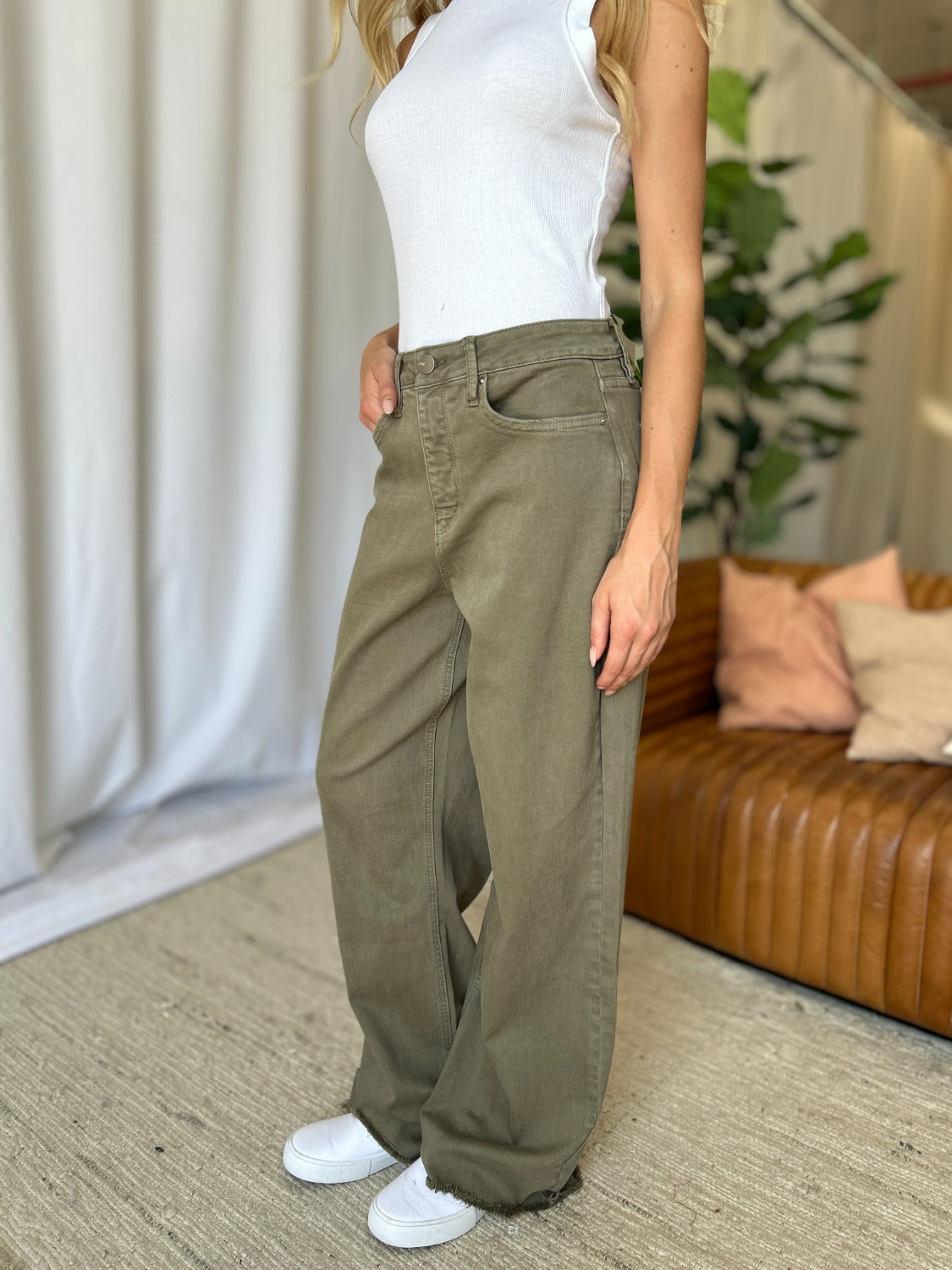 High Rise Garment Dye Wide Leg Jeans