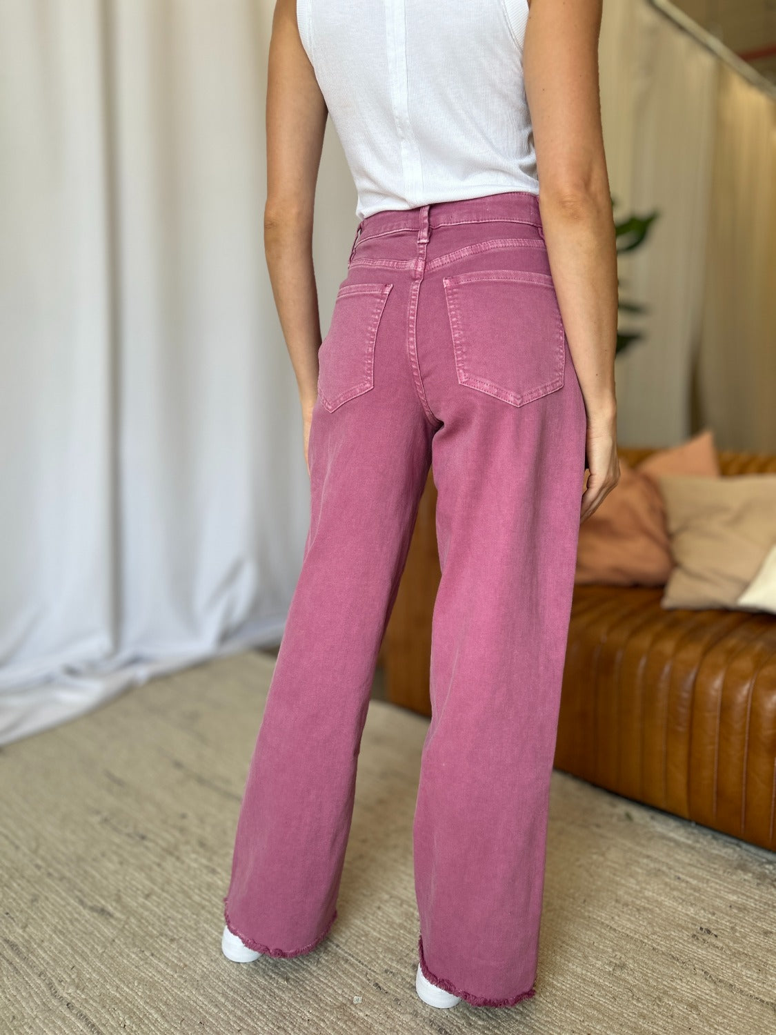 High Rise Garment Dye Wide Leg Jeans