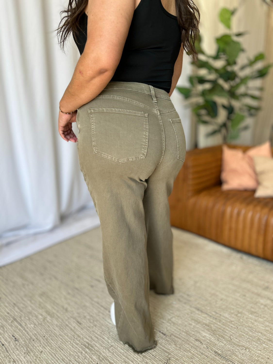 High Rise Garment Dye Wide Leg Jeans