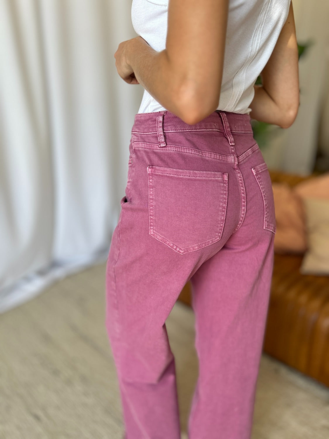High Rise Garment Dye Wide Leg Jeans