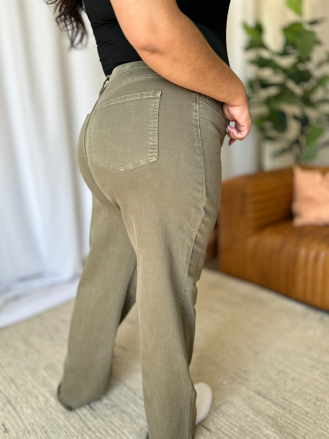 High Rise Garment Dye Wide Leg Jeans