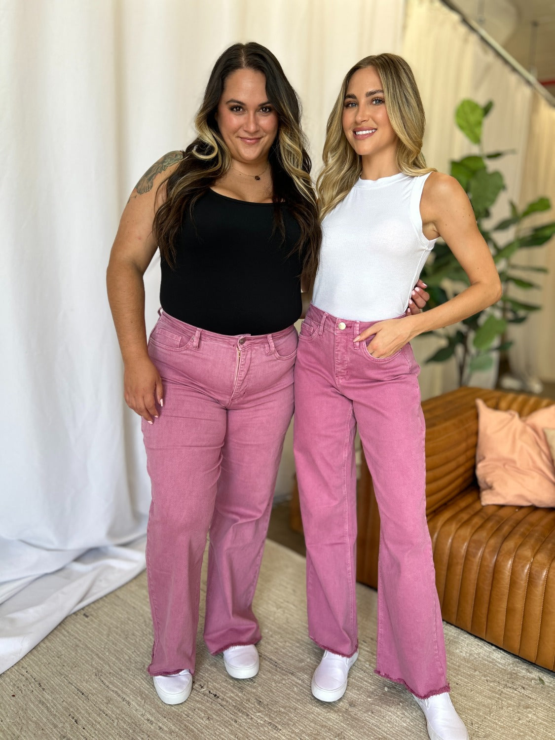 High Rise Garment Dye Wide Leg Jeans