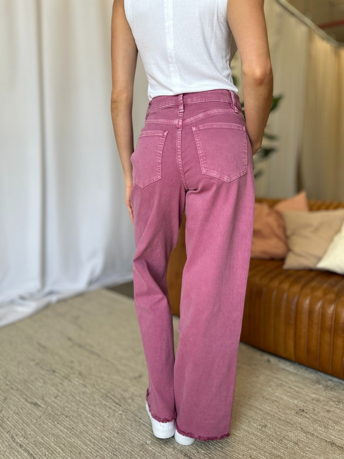 High Rise Garment Dye Wide Leg Jeans