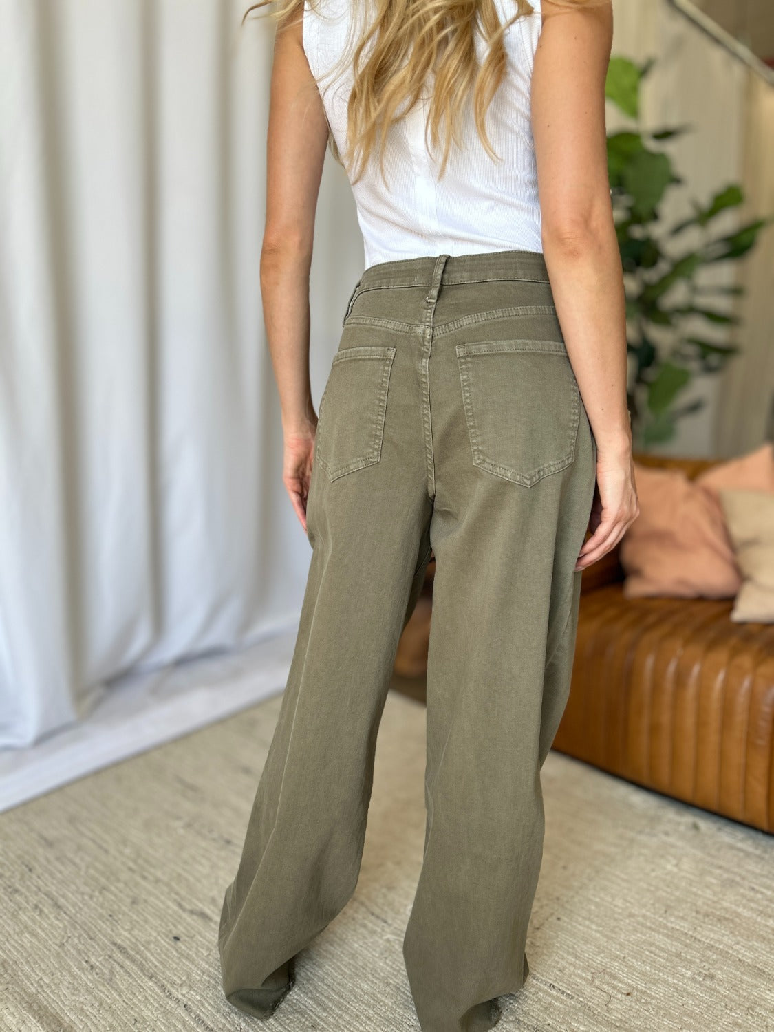High Rise Garment Dye Wide Leg Jeans