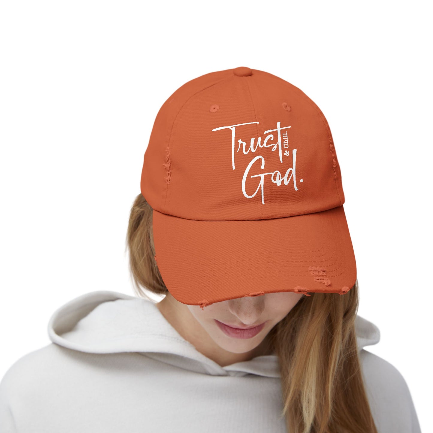 Trust God and Chill" Distressed Dad Hat