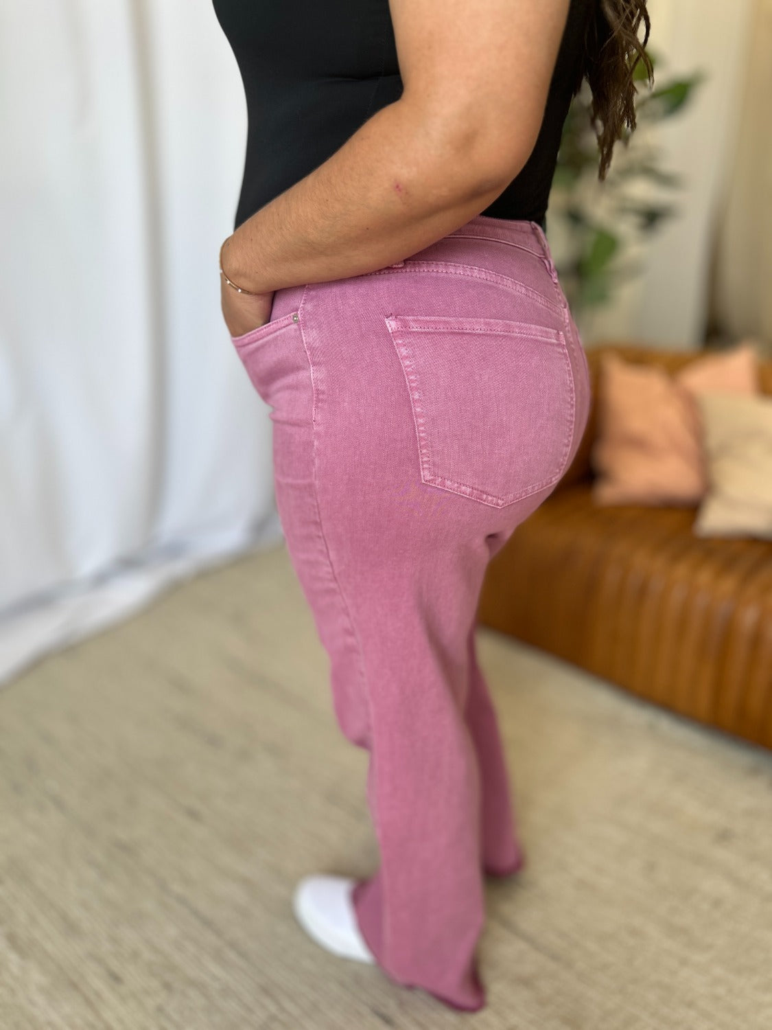 High Rise Garment Dye Wide Leg Jeans