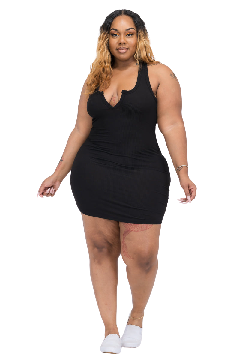 Curves Calling Ribbed Mini Tank Dress