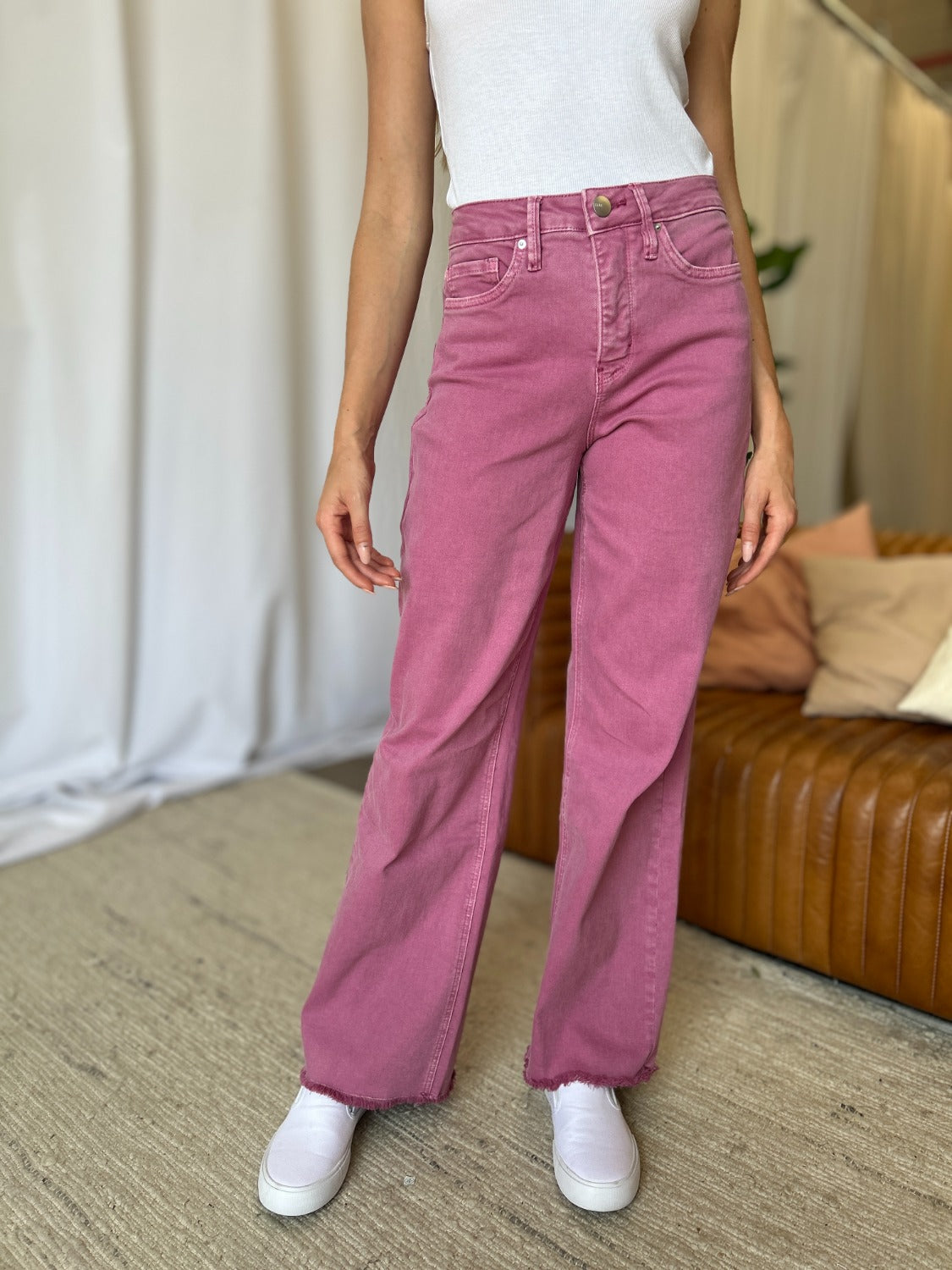 High Rise Garment Dye Wide Leg Jeans