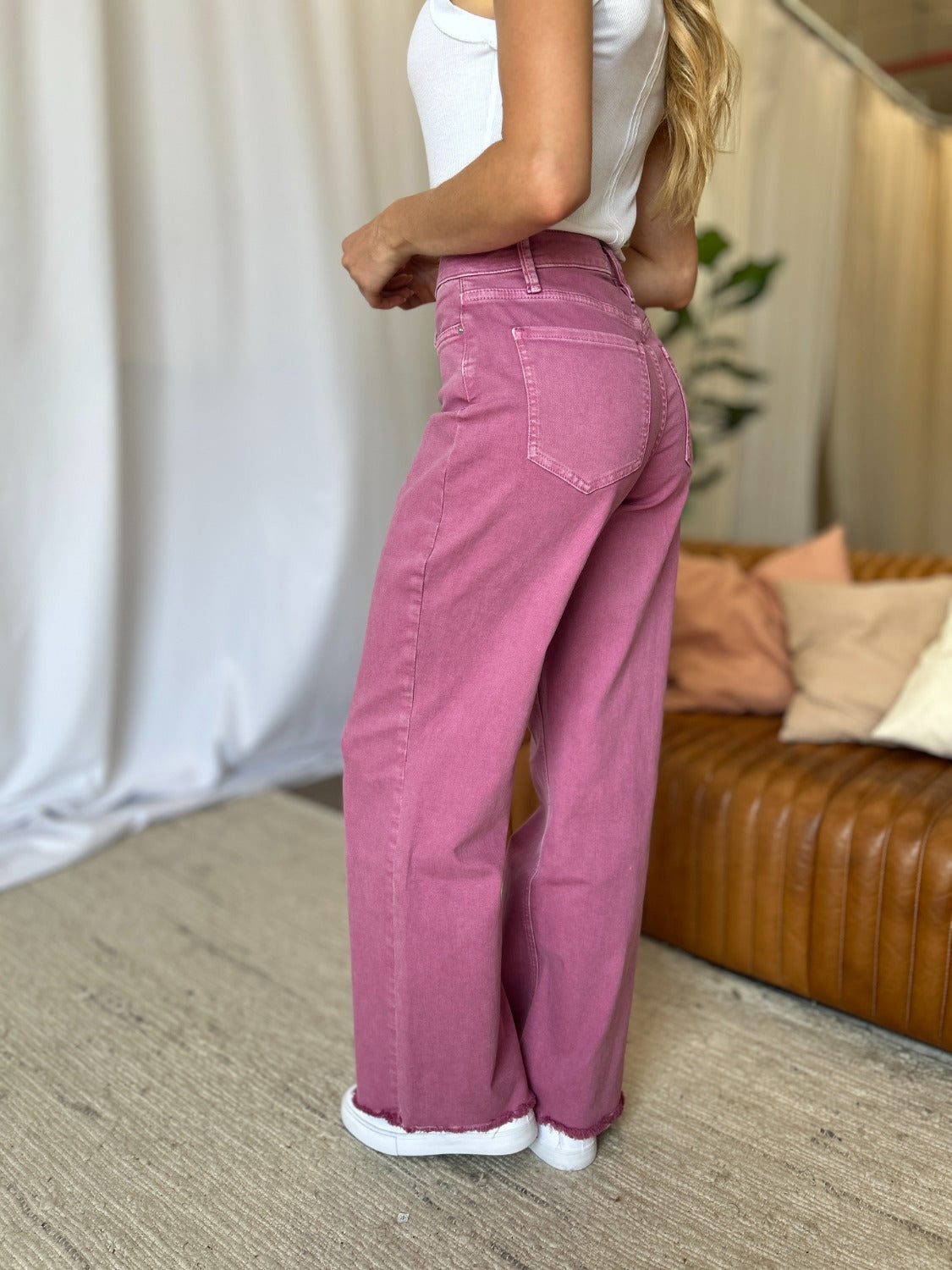 High Rise Garment Dye Wide Leg Jeans