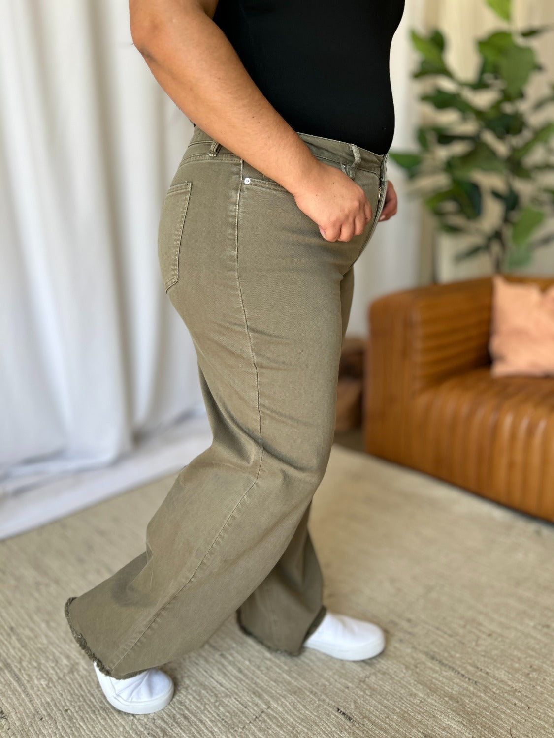 High Rise Garment Dye Wide Leg Jeans