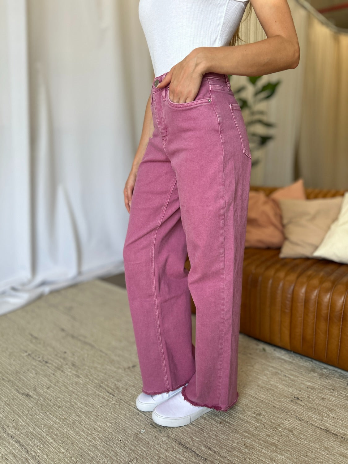 High Rise Garment Dye Wide Leg Jeans