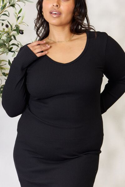 Ribbed Long Sleeve Midi Dress