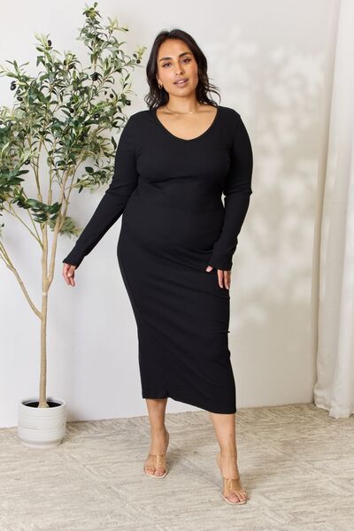 Ribbed Long Sleeve Midi Dress