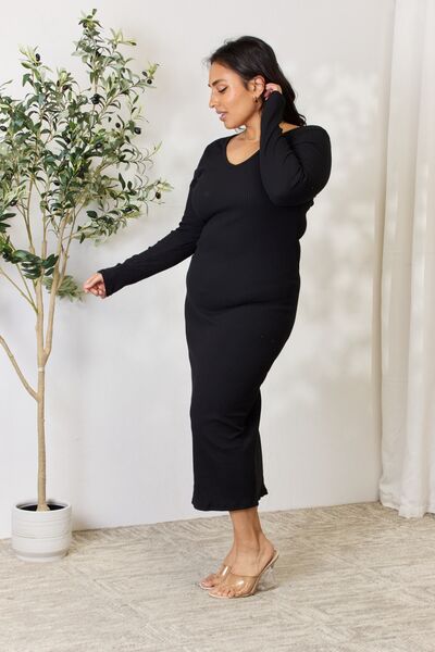 Ribbed Long Sleeve Midi Dress