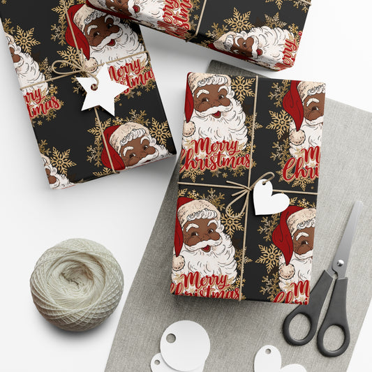 Jolly Black Santa Holiday Wrapping Paper