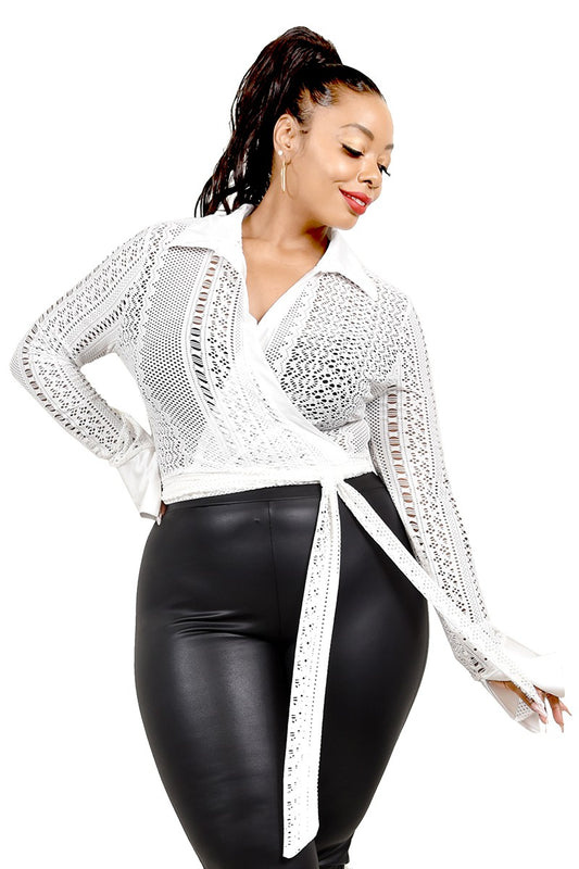 Knitted Tie Waist See-through Crop Top