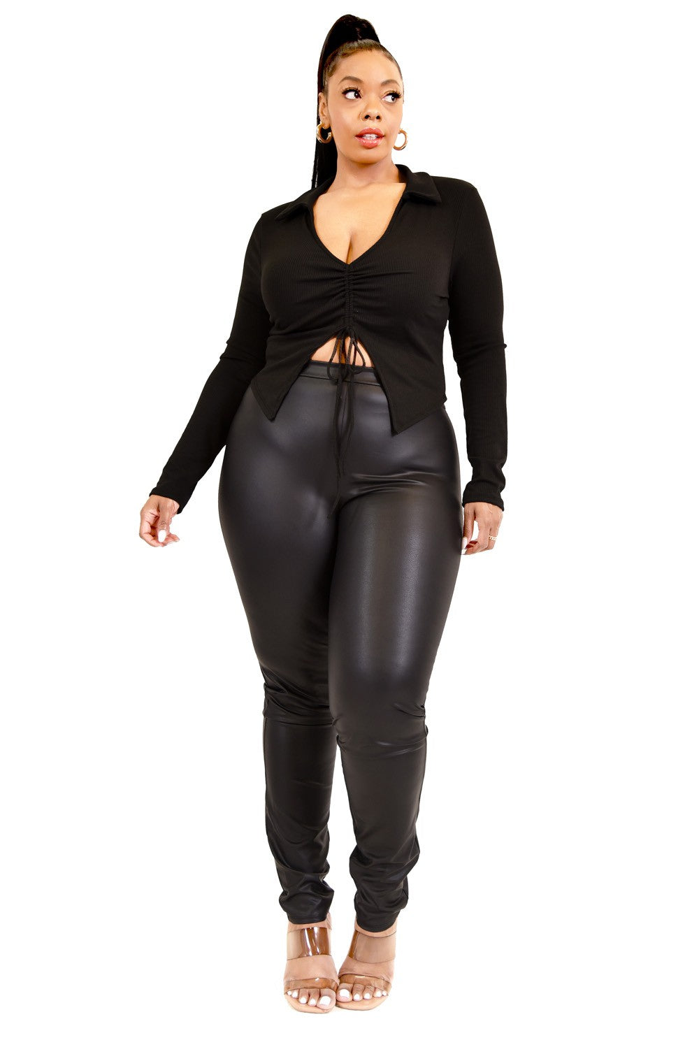 Long Sleeve Cutout Drawstring Top