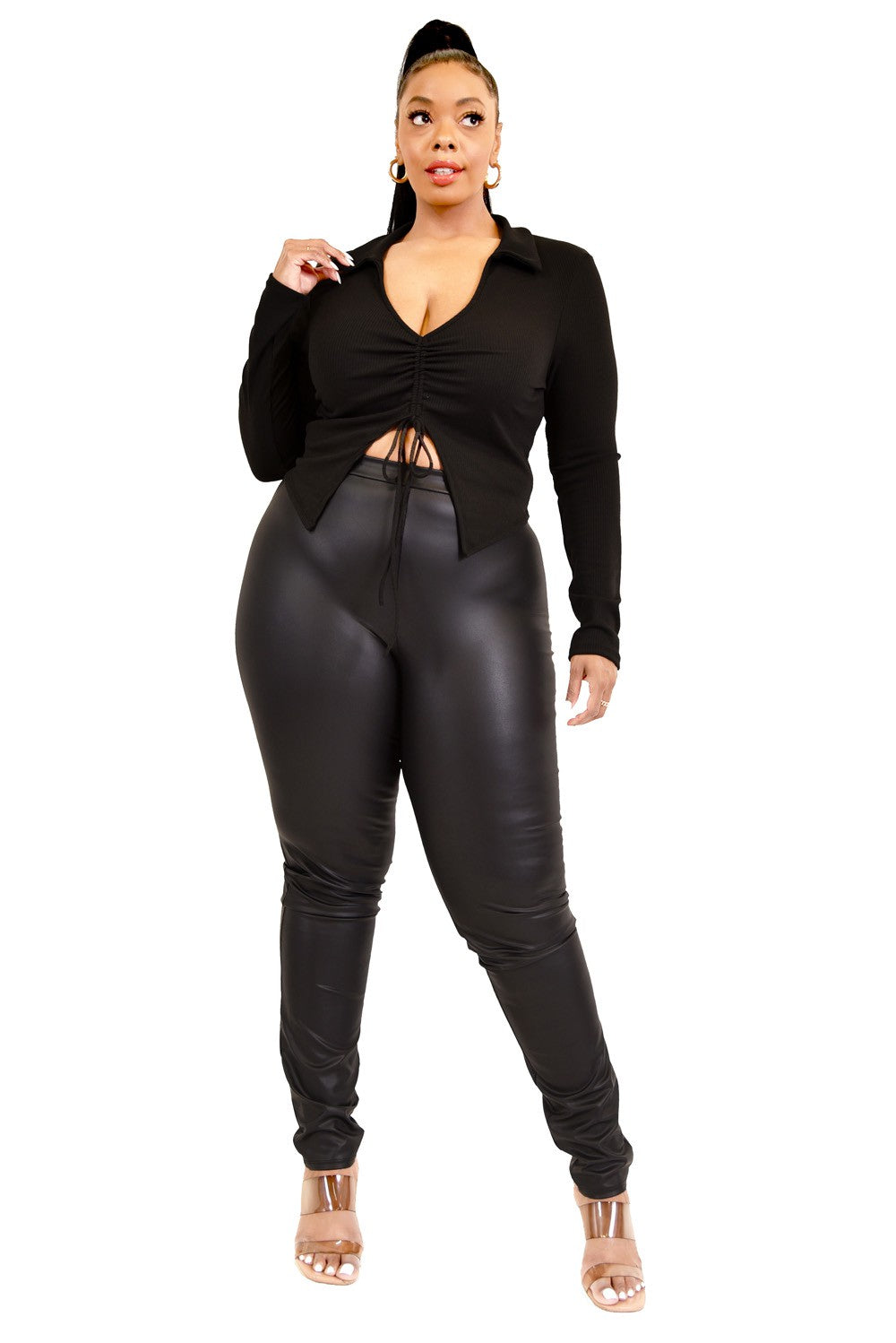 Long Sleeve Cutout Drawstring Top